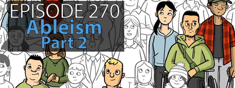 Cartoon graphic of a variety of people, some in color while those in the background are in black and white.