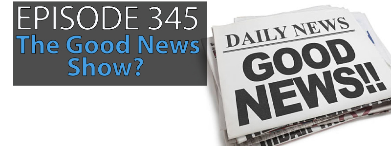 A newspaper shows the headline "Good News" as it sits against a white background.