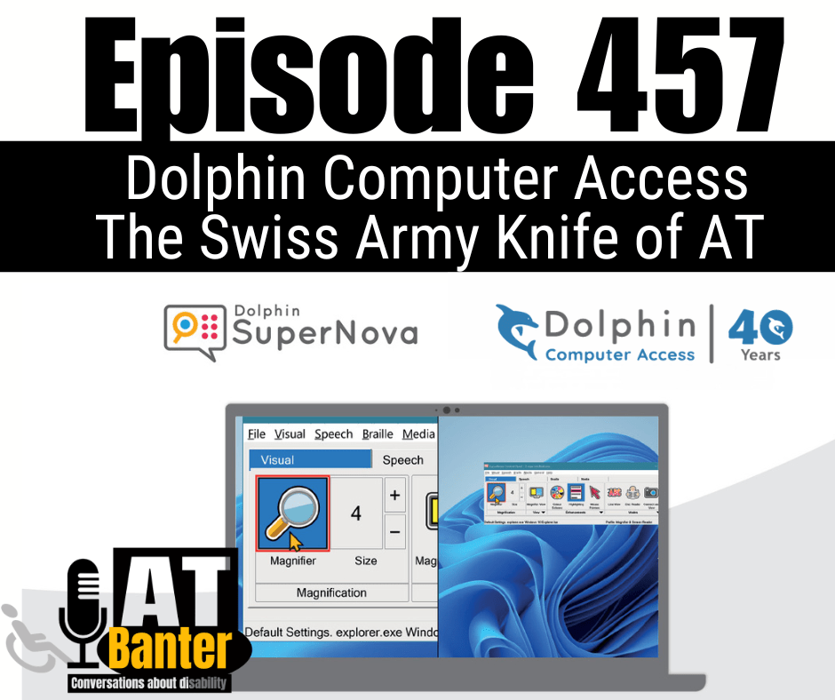 Text reads "Episode 457 - Dolphin Computer Access - The Swiss Army Knife of AT"